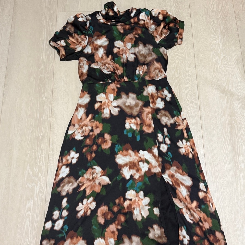 Julia Jordan Floral Midi Dress - Black, Brown, Green - Picture 3 of 10